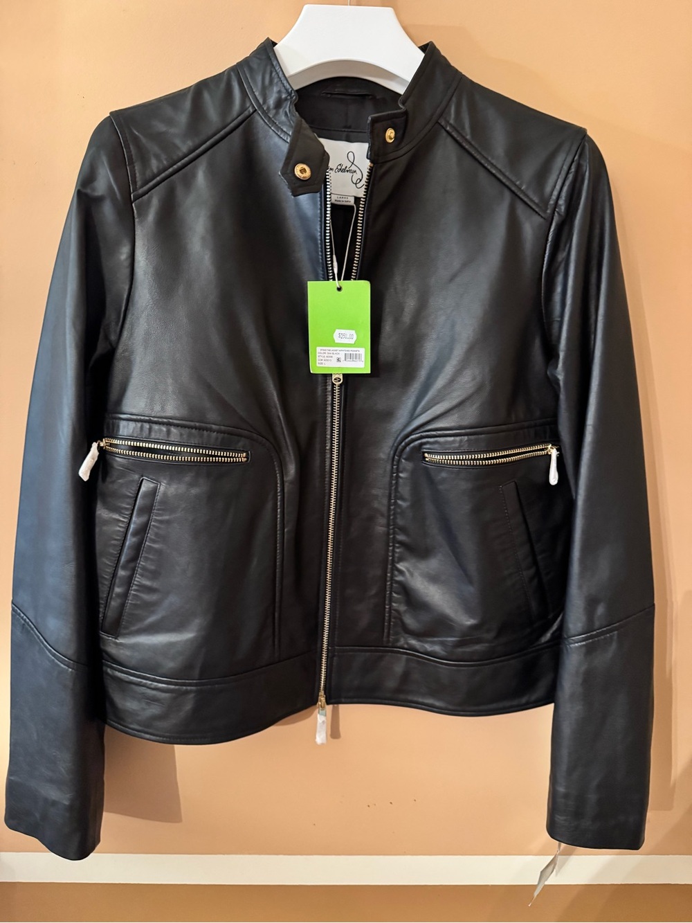 Sam Edelman Black Leather Jacket with Gold Accents